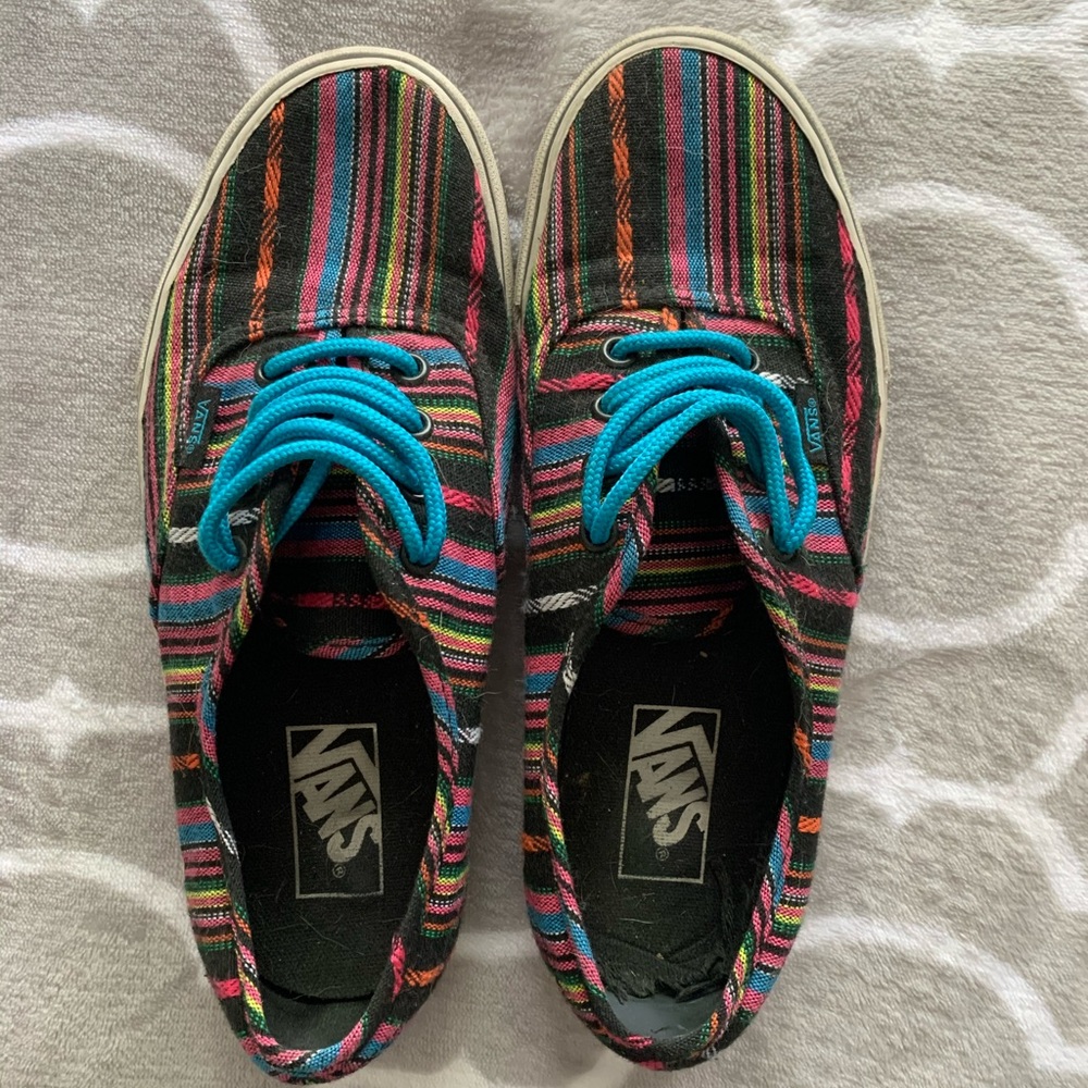Baja Stripe VANS with turquoise laces
